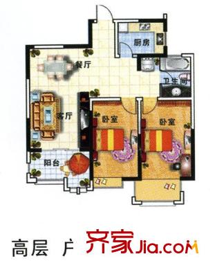 金都花园高层户型二 2室2厅1卫