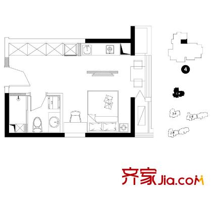 嘉德・水韵金阁4号楼DA-3户型 1室1卫