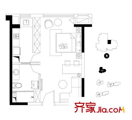嘉德・水韵金阁4号楼DA-2 户型 1室1厅1卫
