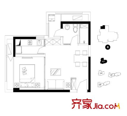 嘉德・水韵金阁4号楼DA-5户型 1室2厅1卫