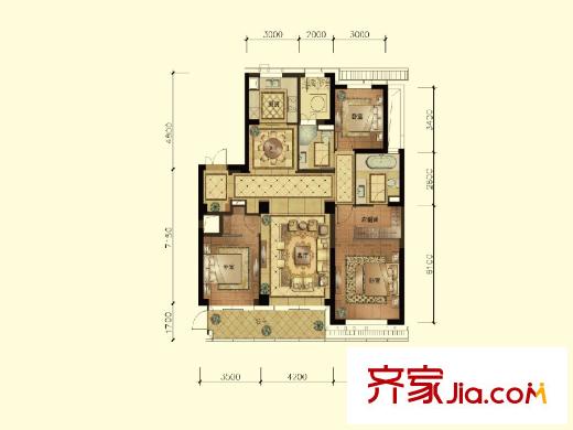 蠡湖香樟园167平户型 3室2厅2卫2厨