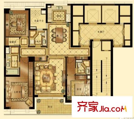 蠡湖香樟园高层6#F户型 3室2厅2卫1厨