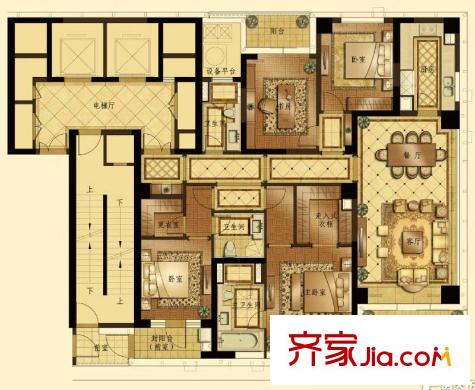 蠡湖香樟园高层6#E户型 4室2厅3卫1厨