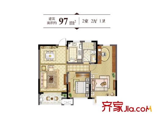 九龙仓玺园三期户型 2室2厅1卫1厨