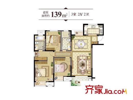 九龙仓玺园三期户型 3室2厅2卫1厨