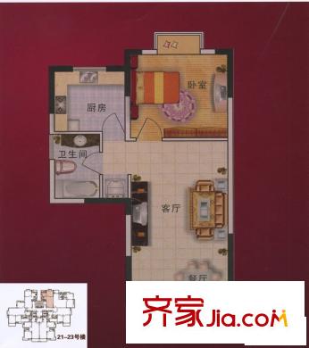 金都花园H户型 1室2厅1卫