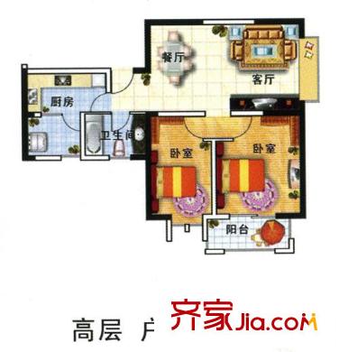 金都花园高层户型三 2室2厅1卫