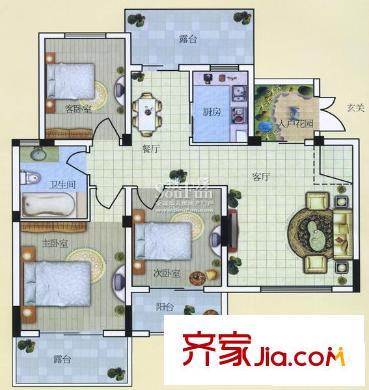 金都花园二期A5户型 3室2厅1卫