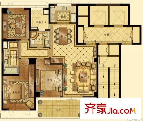 蠡湖香樟园高层1#B户型 3室2厅2卫1厨