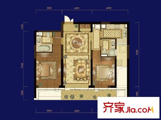 蠡湖香樟园115平户型 2室2厅2卫1厨