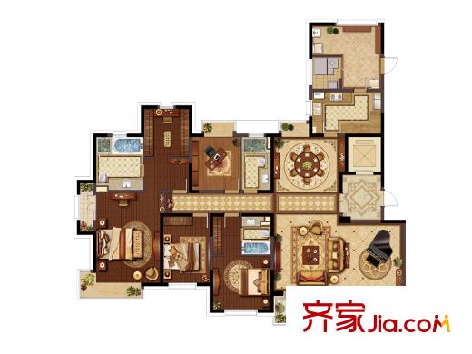 九龙仓玺园8#户型 4室2厅3卫1厨