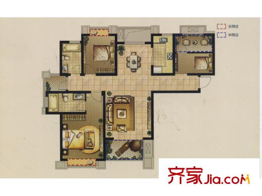 嘉盛维纳阳光C户型 3室2厅2卫1厨