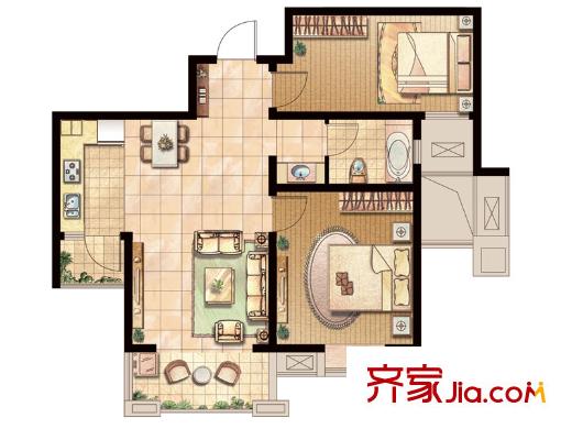 嘉盛维纳阳光G户型 2室2厅1卫1厨
