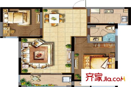 米娅公馆B+户型 2室2厅1卫1厨