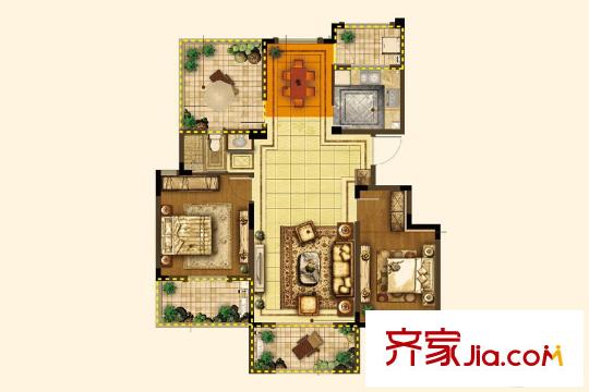 无锡孔雀城洋房顶层户型 2室2厅1卫1厨