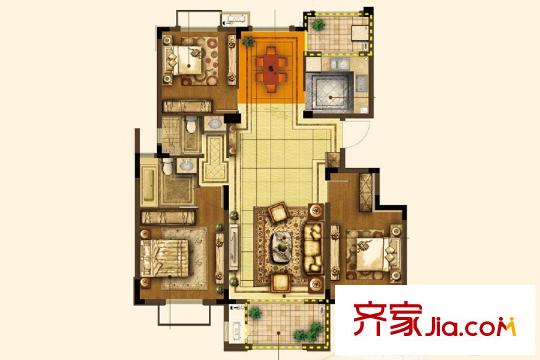无锡孔雀城洋房六层户型 3室2厅2卫1厨