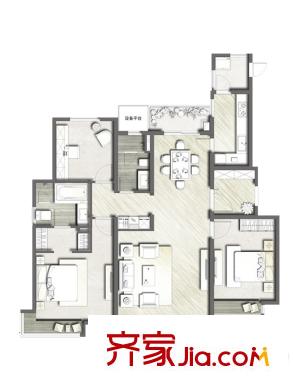 富力十号130平户型图 3室2厅2卫1厨