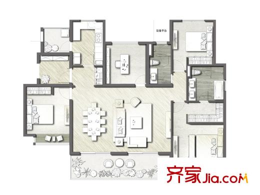 富力十号168平户型图 4室2厅2卫1厨