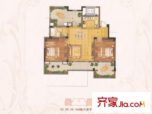 奕淳・洋溪绿园23、30、36#楼F1户型 2室2厅1卫1厨