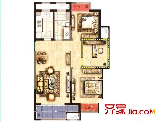 无锡孔雀城和风御景户型 3室2厅1卫1厨