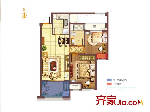 无锡孔雀城毛坯高层户型图 2室2厅1卫1厨