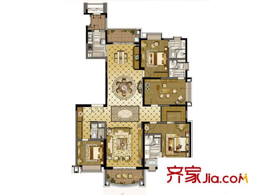 雅居乐中心广场E1户型 4室3厅4卫1厨