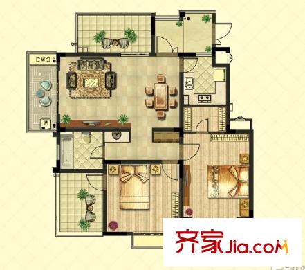 国信世家璞园洋房N6户型 2室2厅1卫1厨