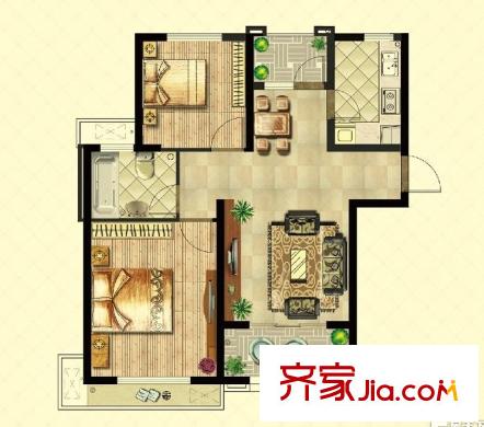 国信世家璞园12#楼高层H户型 2室2厅1卫1厨