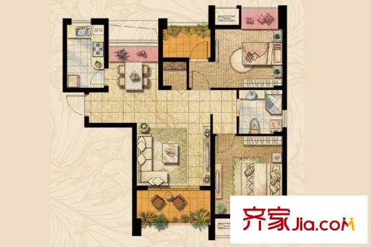 达安上品花园E2户型 2室2厅1卫1厨