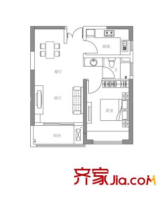 绿地西水东泓府2B1(已售罄) 1室2厅1卫