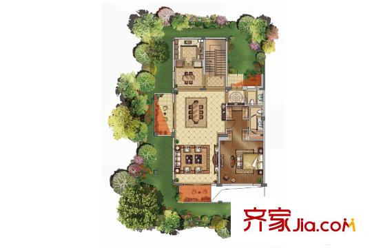 绿地西水东洋房4B(下)户型图 1室2厅2卫1厨