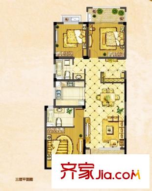 花半里E3户型 3室2厅2卫1厨