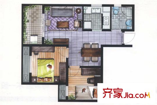 阳光100凤凰社A2户型 2室2厅1卫1厨