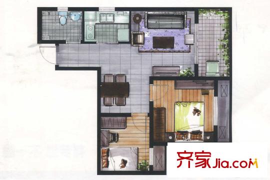 阳光100凤凰社A3户型 2室2厅1卫1厨