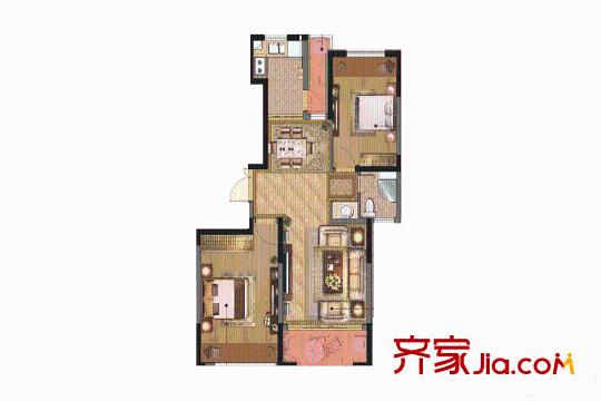 惠都上府名园A2户型 2室2厅1卫1厨