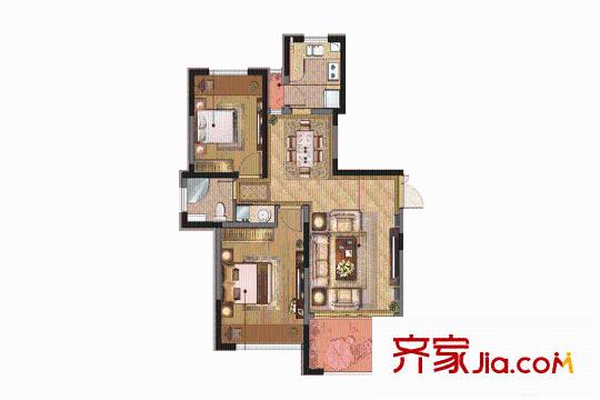 惠都上府名园A1户型 2室2厅1卫1厨