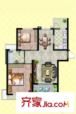 国信世家璞园H户型 2室2厅1卫1厨