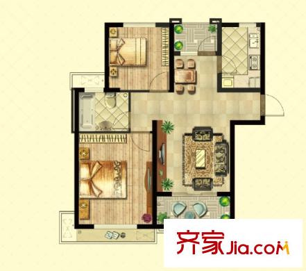 国信世家璞园12#楼高层户型图 2室2厅1卫1厨