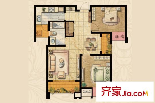 达安上品花园E4户型 2室2厅1卫1厨