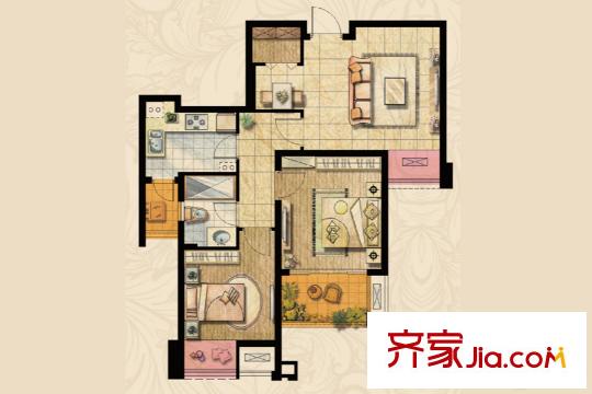 达安上品花园E1户型 2室2厅1卫1厨