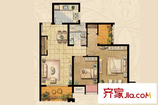 达安上品花园F1户型 2室2厅1卫1厨