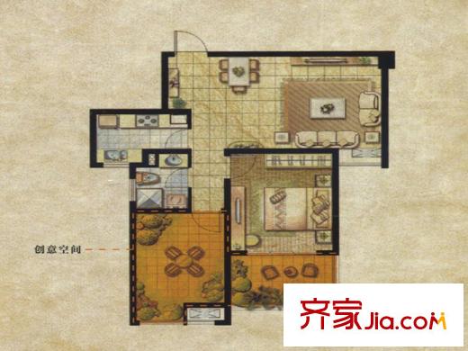 达安上品花园A1户型 1室1厅1卫1厨