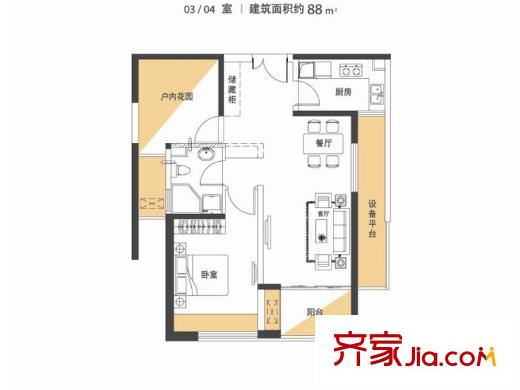 绿地西水东1号地块3号楼户型 1室2厅1卫