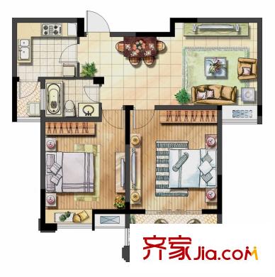 保利香槟国际D2户型 2室2厅1卫