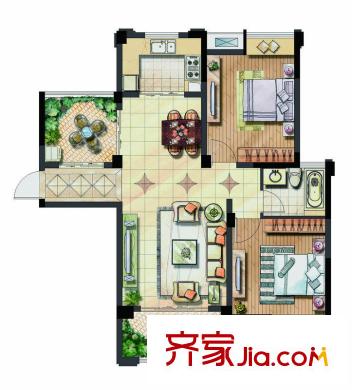 保利香槟国际D1户型 2室2厅1卫