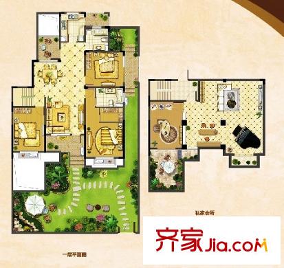 花半里K1户型1F和私家会所 3室2厅2卫1厨