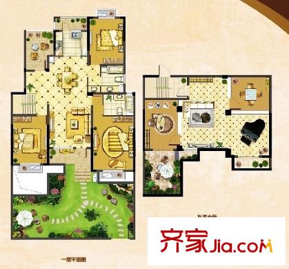 花半里B1户型1F和私家会所 3室2厅2卫1厨