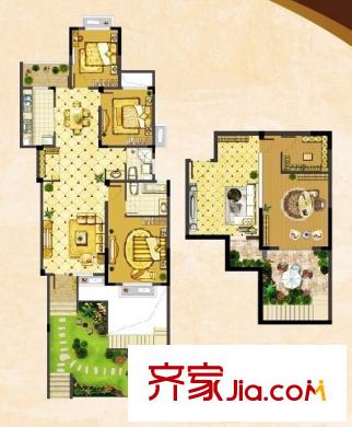 花半里FA1户型1F和私家会所 3室2厅2卫1厨