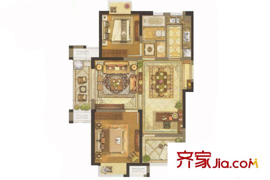 保利中央公园A户型 2室2厅1卫1厨