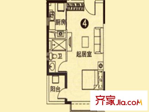 恒大绿洲8#楼公寓04室户型 1室1厅1卫1厨